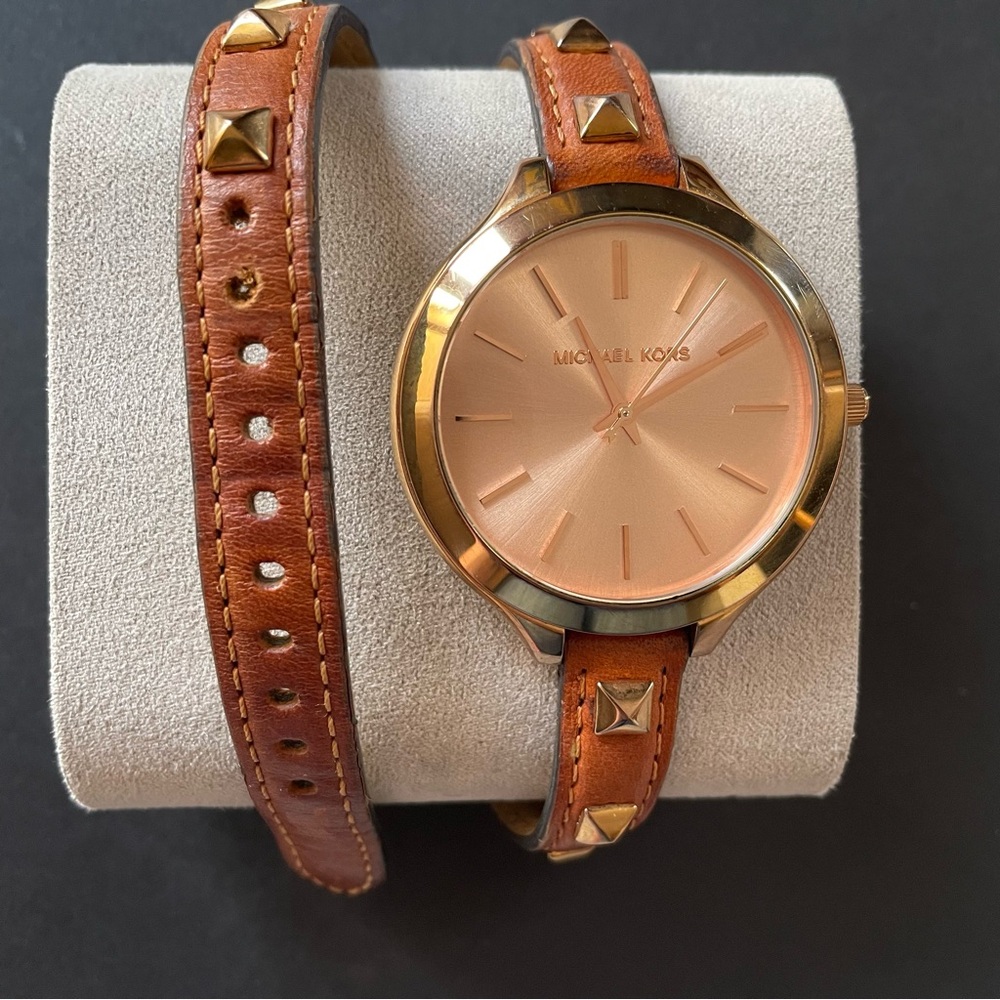 Michael Kors Tan and Gold Studded Watch